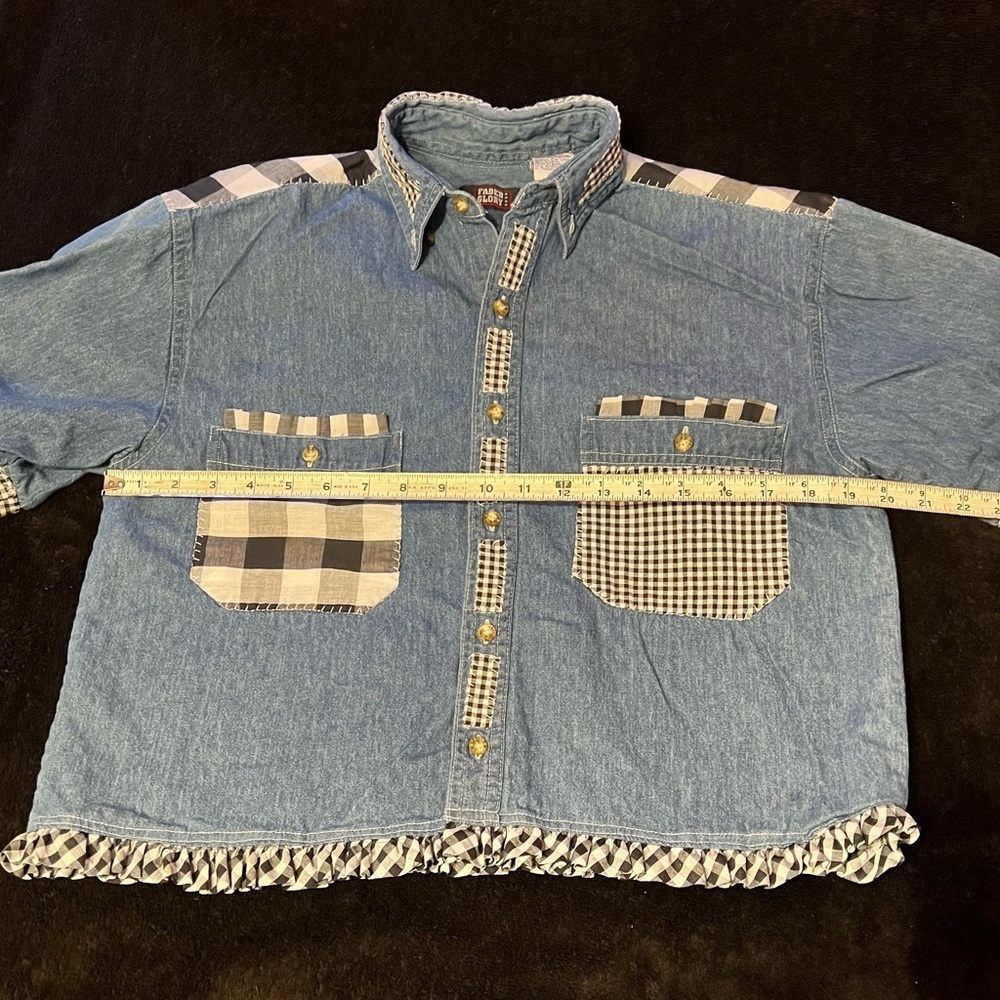 Vtg Crafted Denim Patchwork Button Up Crop Top Women’s Size 12-14 - Picture 7 of 8